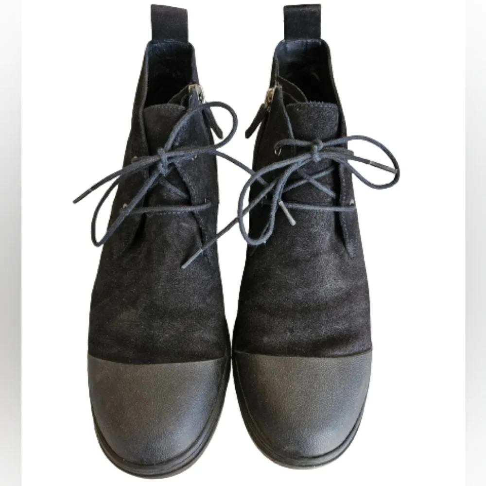 Eileen Fisher Black Suede Lace-Up Ankle Boots